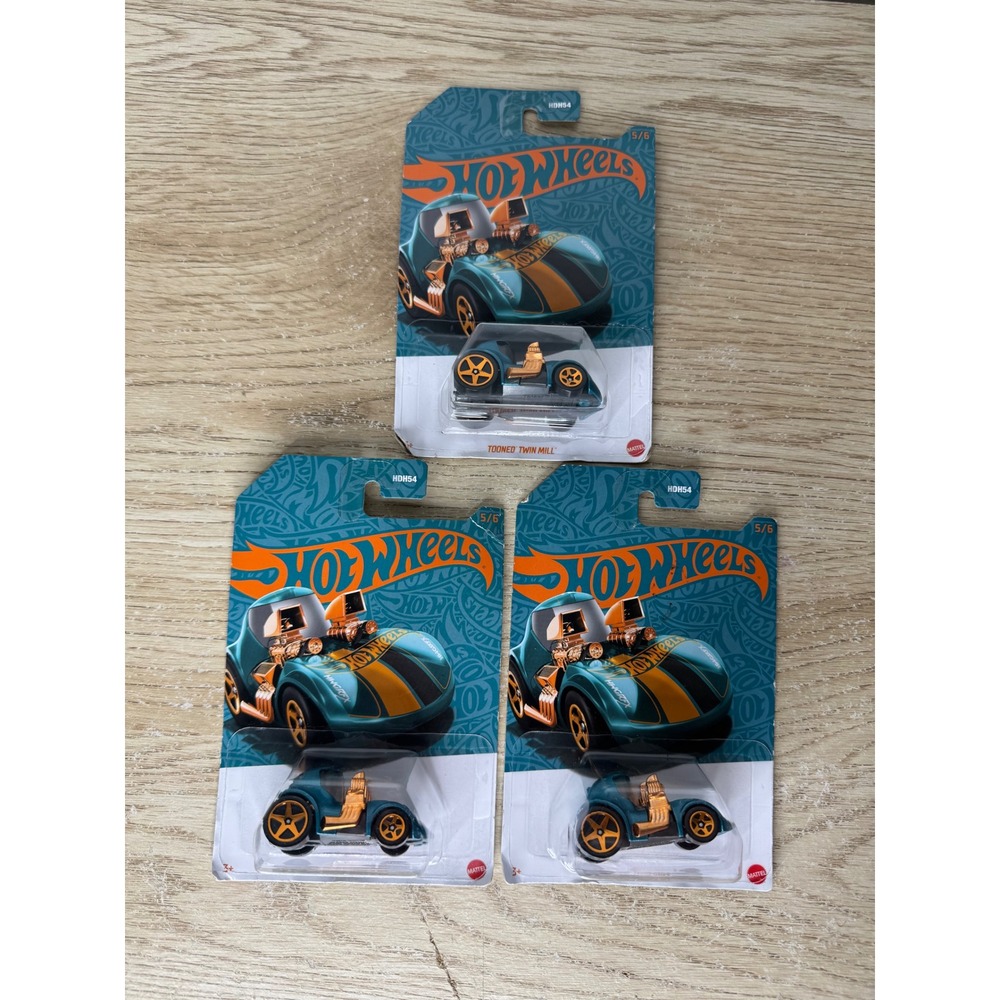 Lot of 3 Hot Wheels Tooned Twin Mill Teal Orange Gold 5/6 HDH54 2023 Diecast Car